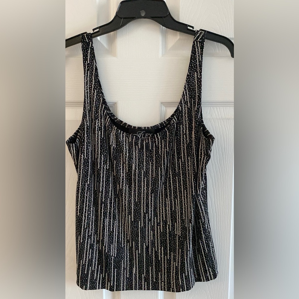 Alex Evenings Like New XL Black Silver/White Sparkly Twinset Jacket and Camisole - Picture 6 of 6